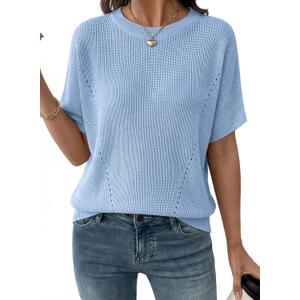 Dokotoo Womens Short Sleeve Sweaters 2026 Summer Lightweight V Neck Pullover Tops Dressy Business Casual Blouses Clothes, XL