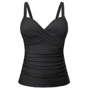 Women's Underwire Tankini Top Only - Push Up Swimsuit Top with Bra Support Tummy Control Bathing Suit Top No Bottom 2025, XL, Black