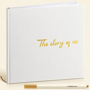 Colarr Hardcover Couples Scrapbook 144 Pages 8.7 x 8.7" Couples Photo Album Scrapbook Journal for 1 Year Wedding Memory Anniversary Photo Book Gift with 2 Markers(White)