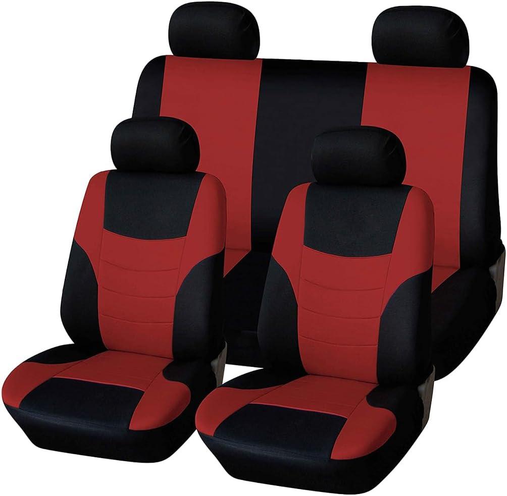 Car Seat Cover Full Set, Breathable Washable Vehicle Front Seat Protector, Auto Interior Airbag Split Rear Bench with Removable Headrest Cover, Universal for SUV, Sedan, Truck (Red)
