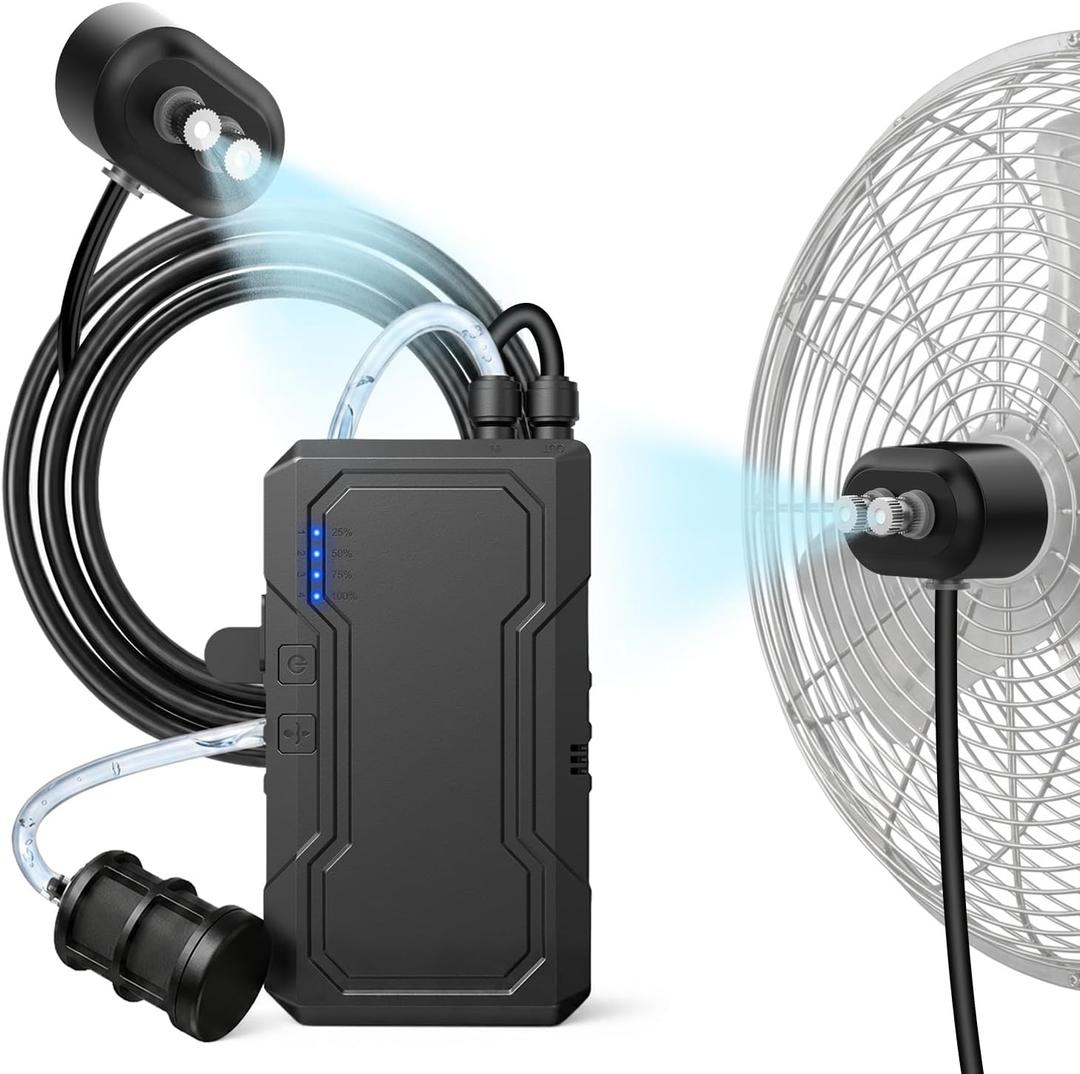 Portable Misting System with Water Pump, 6000mAh Outdoor Misters for Outside Patio, Magnetic Water Cooling Fan Misters Set for Patio, Industrial Fan, Canopy, Sports, Greenhouse, Beach, Dugout, Camping