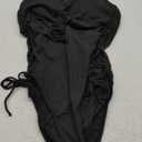 Tempt Me Women Sexy Lace Up One Piece Swimsuit Deep Plunge V Neck High Cut Bathing Suits (Large, Black)