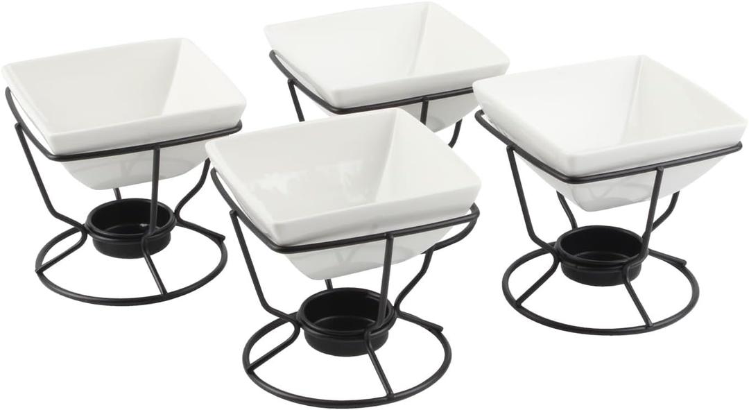 4Pcs Ceramic Butter Warmers Set for Chocolate Butter Cheese, 7oz Porcelain Butter Warmers Set for Seafood, Butter Warmer Pot Ceramic Sauce Bowl for Fruit, Dessert, Snack, Steaks, Square