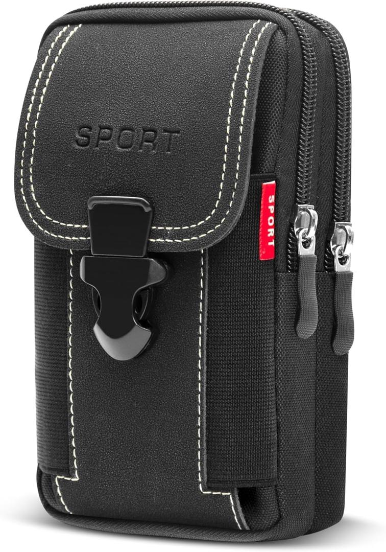 Tactical Cell Phone Holster with 2 Phone Bag Belt Pouches for Men Cell Phone Holsters for Men Black Cell Phone Holder for Belt Cell Phon e Holster with Belt Loop