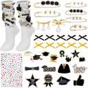 Zeyune 36 Pcs Graduation Sock Charms Class of 2026 Sock Charm Gold Black Pin Brooch Patches Bow Rhinestone Sticker DIY Shoe Charm for Women Shoe Clothing