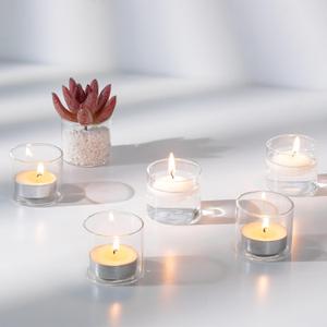 NUPTIO Glass Votive Candle Holders: Set of 12 Clear Tea Light Holders - Mini Floating Candleholders for Home Christmas Thanksgiving Party Table Centerpieces Decor (1.8 x 1.57 inch) (Small - 12 Pcs)