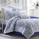 Laura Ashley - Queen Duvet Cover Set, Reversible Cotton Bedding with Matching Shams, Home Decor for All Seasons (Charlotte Blue, Queen)
