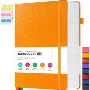 A4 Hardcover Notebook, Large 8.5 x 11 Notebook Journals for Writing Note Taking Women & Men, 320 Pages Hardcover Work Notebook Journal Notepad Writing Pads, Orange