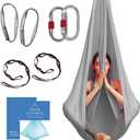 Aerial Silk Yoga Hammock & Swing for Home, Inversion Exercises, Starter Kit for All Levels - Durable with Extension Straps, Carabiners, and Pose Guide (4.5 yards, Silver)