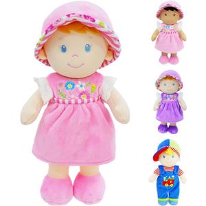 June Garden 12" Soft Dolly Emilia - Stuffed Soft Baby Doll Gift for 1 2 3 Year Old Girls - Pink Dress
