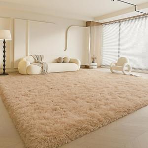 Large 9x12 Area Rug for Living Room, Soft Shag Rugs for Bedroom, Non-Slip Ultra Fluffy Rug,Modern Plush Carpet for Girls Boys Kids Room Dorm,Fuzzy Rug for Home Decor Aesthetic,Beige