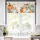 Fall Orange White Pumpkin Valances for Windows 54" W x 18" L Sunflower Sage Green Leaf Thanksgiving Rod Pocket Curtains Valance Short Window Treatment Drapes for Living Room, Bedroom Bathroom Decor