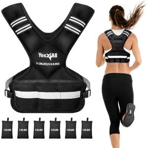 Yes4All Adjustable Weighted Vest 11-32lbs with Reflective Strip, Large Weight Vest for Strength Training for Men & Women (Black)