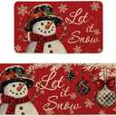 Christmas Kitchen Rugs Set 2-Piece, Kitchen Rugs Non Slip Washable Rugs with Holiday Designs for Kitchen Door and Sink Area, 17x47 & 17x29 Inch (Snowman)