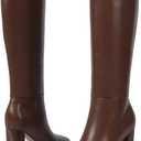 Knee High Boots Women Pointed Toe Chunky Heel Fall Tall Boots Side Zipper Long Boots for Women (9.5, Brown Pu)