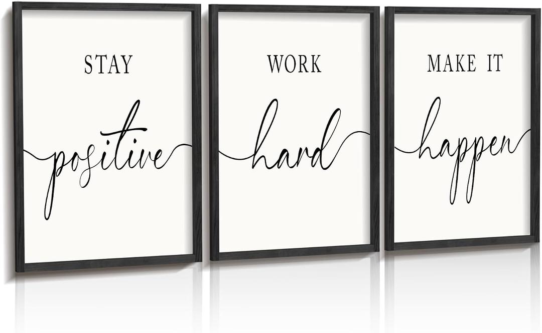 Heiple Motivational Wall Art 11"x14" Framed Wooden Inspirational Office Wall Decor for Men Picture Poster Positive Work Hard Quote Wall Decor for Home Office Bedroom (Black, 16"x24")