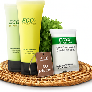 ECO Amenities 50-Piece Travel Kit: Soap, Shampoo & Conditioner Mini Kits in Toiletry Bags - Trial Size Bars & Sets (1oz each)