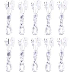 10 Packs Lamp Cord Set with Plug and Switch Pure Copper Extension Lamp Switch Cord Replacement Stripped Ends Ready for Wiring,110-220v, 50w, 6 Feet/1.8m, White