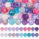 Loetere 38 Pcs 20 mm Rhinestone Beads Bulk Crystal Round Disco Ball Chunky Bubblegum Beads for Pens Bracelets Charms Craft European Style Jewelry Making Supplies Christmas(Mermaid Color)