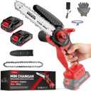 Mini Chainsaw Cordless 8 Inch, Portable Electric Chainsaw with Batteries, Small Handheld Battery Powered Chain Saw for Tree Trimming, Wood Cutting, Garden Pruning - Light Red