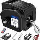 Nilight Boat Trailer Winch 3500 lbs Portable Electric Boat Winches 12 V DC Marine Winch with Remote Control and Hand Crank Power-in Freewheel Operation Waterproof Reversible Winch for Boat Trailer