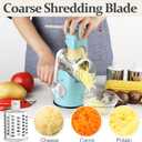 Cambom Rotary Cheese Grater Hand Crank Cheese Shredder for Fresh Cheese, Vegetable, Nuts,Non-slip Suction Base, Five Blades, Blue