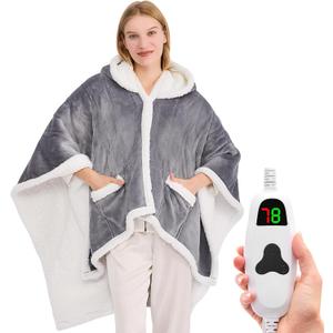greenoak Wearable Heated Throw Blanket Electric Shawl - Heated Robe Poncho Blanket Hoodie for Adult, Winter Gifts for Mom (50"X60")