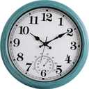 16 Inch Large Outdoor Clock Retro Waterproof Clock Non-Ticking Indoor/Outdoor Wall Clock with Thermometer, Battery Operated for Pool, Patio, Garden, Green