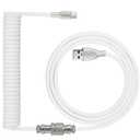 Coiled Keyboard Cable: 1.5M USB-C to USB-A Braided Cord with Detachable Aviator Connector, Durable & Tangle-Free for Custom & Mechanical Gaming Keyboards (White)