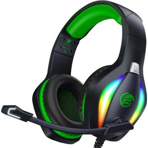 Fachixy FC100 Gaming Headset with Microphone for PS4, PS5, Switch, Xbox, PC, Mac, Gamer Headset with RGB Light, Computer Headphones with Mic (GREEN)