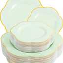 Liacere 50PCS Sage Green Plates - Heavy Duty Green Disposable Plates - Green and Gold Plastic Plates Include 25PCS Green Dinner Plates, 25PCS Green Dessert Plates for Baby Shower & Spring & Party
