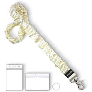 Lanyardio Stretchy Scrunchie Lanyard for ID Badges Keys, Cute Teacher Lanyard for Women with 2 Card Holders 19.6 Inch (Beige)