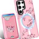 Toycamp for Samsung Galaxy S25 Ultra Case - Compatible with Magsafe Credit Card Holder Wallet Magnetic Cute Women Teen Girls Kawaii Girly Unique Flower Design Phone Cover for Samsung S25 Ultra