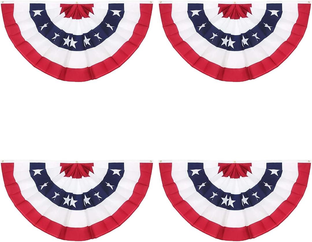American Pleated Fan Flag,3 X1.5 Ft USA Patriotic Flag Bunting Half Fan Banner Decoration Indoor/Outdoor (4pcs)