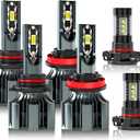 Fit For For Chevy Tahoe (2007-2015) Light Bulbs, Hi & Lo Beam Bulbs+ Fog Lights Bulbs Kit, 6500K White, Plug-N-Play, 6 Bulbs Combo