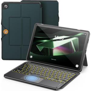 INFILAND Keyboard Case for Samsung Galaxy Tab A9+/A9 Plus with 7-Color Backlight & High Precision Trackpad, Slim and Portable Detachable Folder Style Keyboard Case for Tab A9+ 11 inch,Midnight Green