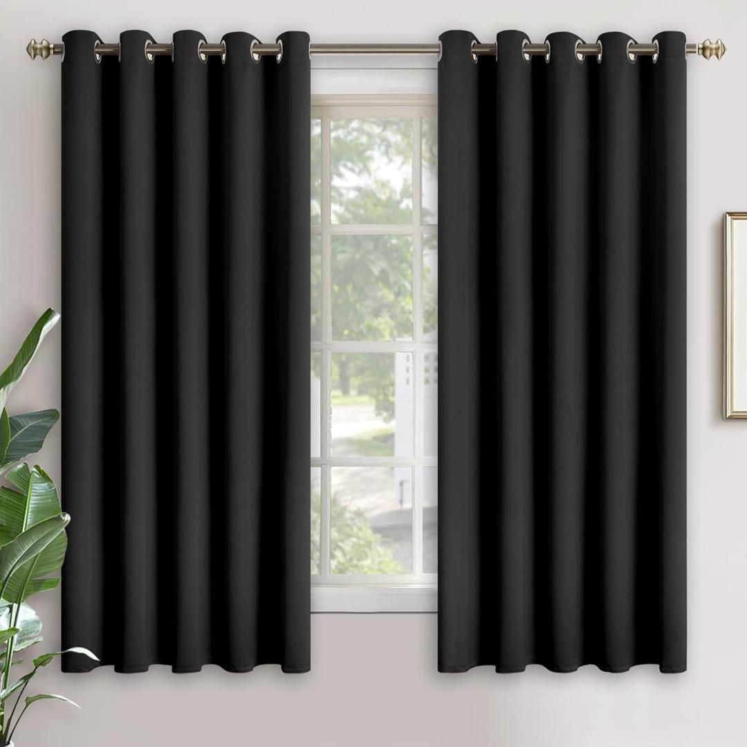 YoungsTex Blackout Curtains for Bedroom 70 x 63 Inch - Thermal Insulated Drapes with Grommet Room Darkening Privacy for Living Room, 2 Panels, Black