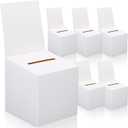 CHENGU 6 Pieces Raffle Ticket Box with Removable Header, 10 x 10 x 10 Inch Cardboard Box with Slot, Large Donation for Fundraising, Tip Jar, Suggestion for Collecting and Donation (White)