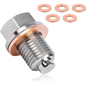 Ziciner M141.5 Magnetic Oil Drain Plug, Aluminum Stainless Steel Sump Drain Nut Bolt with 5 Copper Gaskets, Leakproof Replacement Car Accessories Universal for Most Vehicles