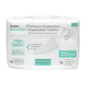 Overnight Diaper Leak Stopper, Super Boosties Disposable Inserts, Use with Pampers Sizes 4-6, Honest Hybrid Diaper Cover Sz Medium/Large, Amazing Baby Cover Sz 3/4, 4.3x13 in, 30 Count