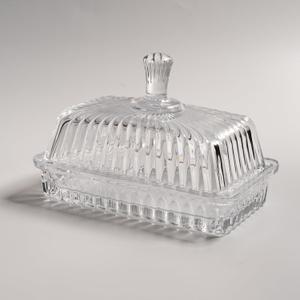 Clear Glass Butter Dish with Lid, Covered Crystal Butter Stick Holder Tray, Glass Butter Storage Container for Fridge Countertop