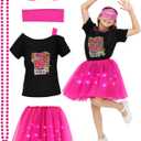 Girls Light-Up 80s Costume Set for Kids - Christmas Dress-Up, Holiday Party Decades Day Rock Star Outfit (Large, Pink)