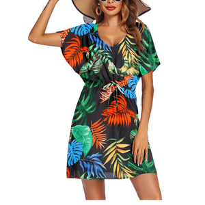 Ekouaer Womens Swimsuit Coverup Short Sleeve Beach Cover Up Dress V Neck Bikini Beachwear L