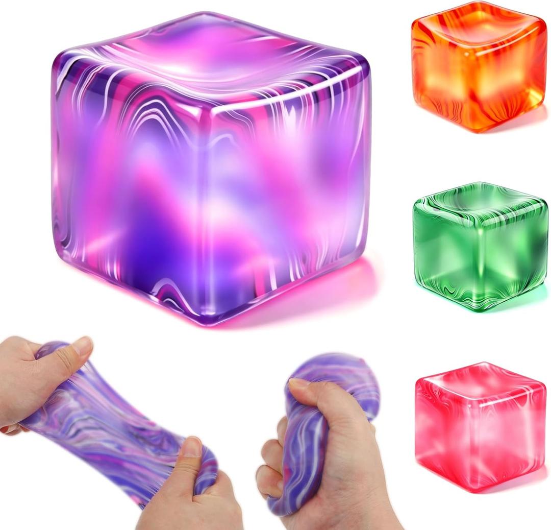 2 x Ice Cube Squishy Toys, Sensory Fidget Toy for Adults Kids | Squeeze Squishies Cube Stress Balls for Anxiety Class Prizes Party Favors Gifts Stocking Stuffers-Purple