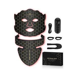 Yahi Red Light Photon Facial & Neck Mask with Remote Control, 7 Custom Modes with Infrared, Portable & Rechargeable with Timer for Home Use, 175 HighDensity Light Beads, Black