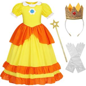 IKALI Girls Princess Dress Costume with Crown Accessories for Birthday Party Kids Halloween, 4-6 Years