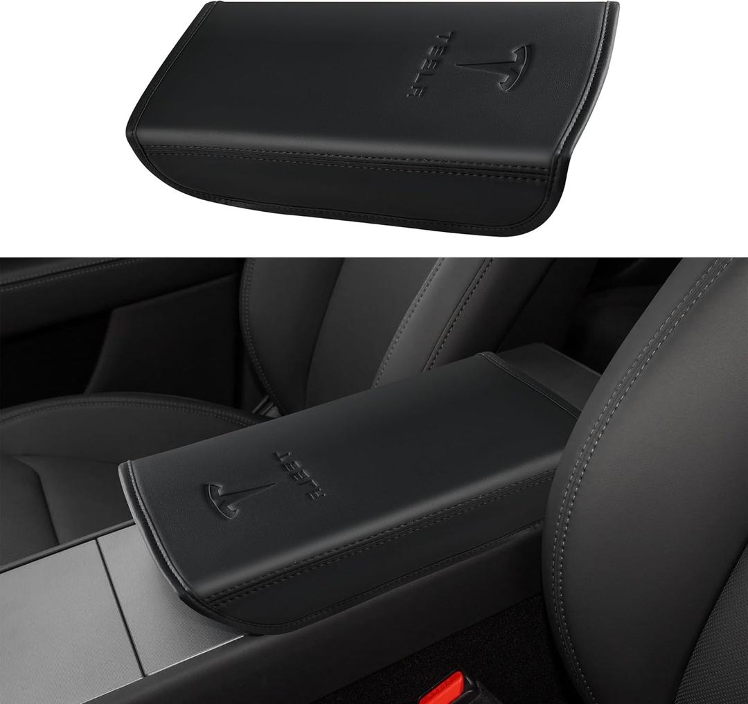 Center Console Leather Armrest Cover Designed for 2024-2026 Refresh Model 3 Highland/Model Y Juniper,Center Console Accessories for Tesla Model 3/Y 2025 Interior Accessories Black