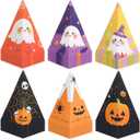 Ctosree 36 Pcs Halloween Treat Boxes Cone Halloween Boo Candy Box Bulk Pumpkin Ghost 6 Patterns Goodie Cookies Snack Boxes for Kid Trick or Treat School Party Favor Supplies Decoration (Cute)