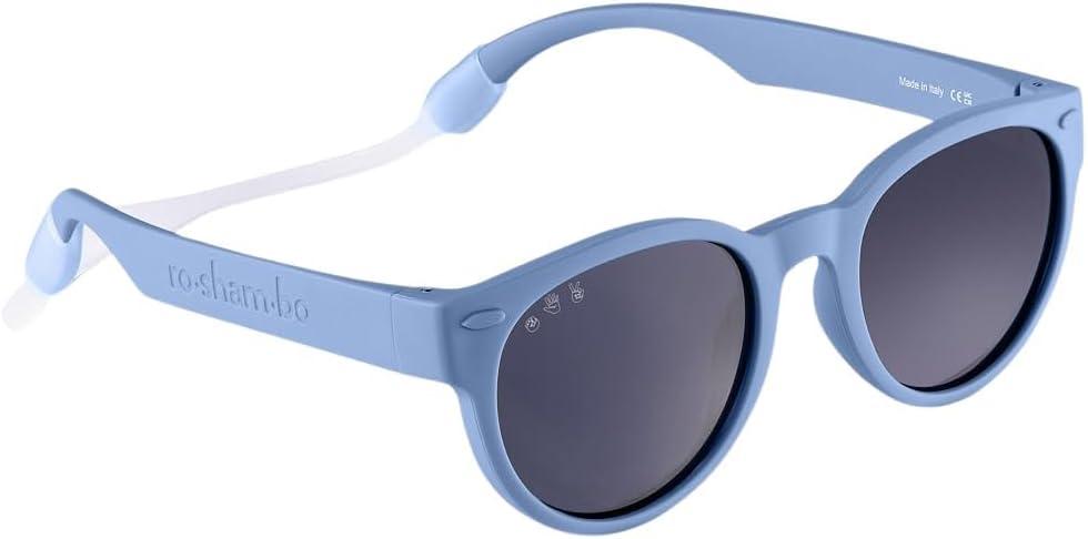 ROSHAMBO Unbreakable Baby Sunglasses - Italian Made Polarized with Strap - BPA Free Boys Girls - Round Shades