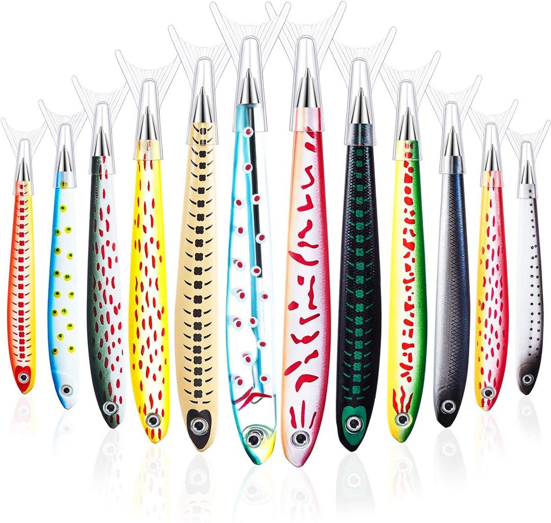 Outus 12 Pieces Fish Pens Fishing Birthday Party Favors Decoration Writing Ballpoint Pens for Office Valentine Day Chinese New Year Gifts (Aquatic)
